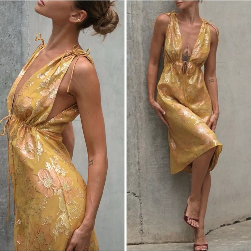 Rumored Yellow Floral Midi Dress